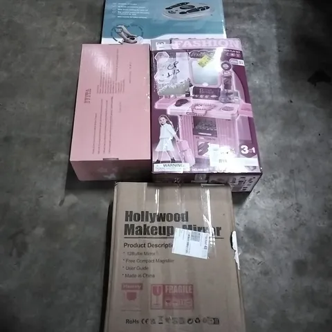PALLET OF HOUSEHOLD ITEMS TO INCLUDE ELECTRICAL FOOT MASSAGER AND NERVE STIMULATOR, TOY BABY DOLL, TOY FASHION PLAY SET,HOLLYWOOD MAKEUP MIRROR AND OTHER ASSORTED ITEMS...