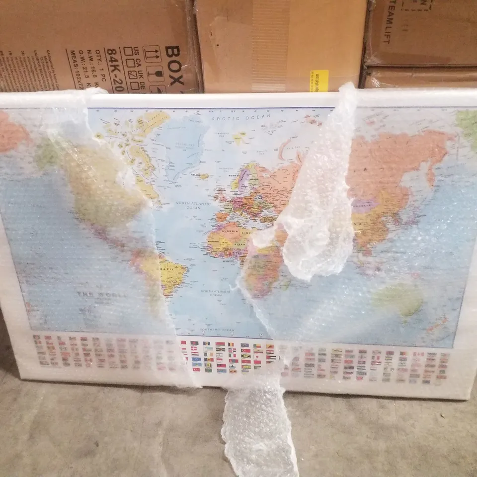 WORLD MAP WITH FLAGS - WRAPPED CANVAS PRINT