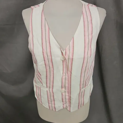 STRADIVARIUS LINEN LOOK WAISTCOAT IN PINK/CREAM SIZE L