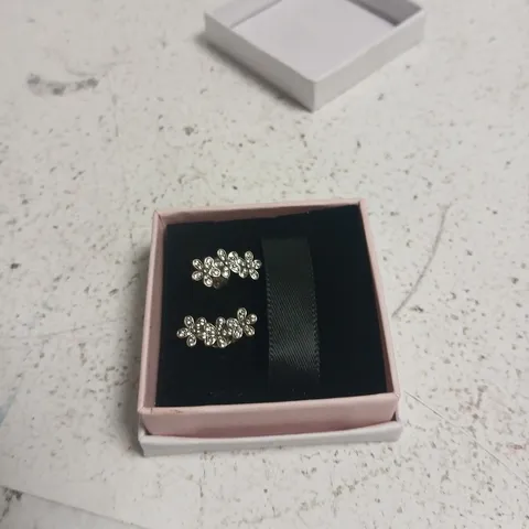 PANDORA SILVER FLOWER EARRINGS WITH CRYSTALS – PINK PRESENTATION BOX