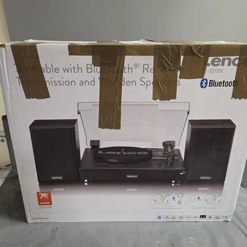 LENCO LS-10BK TURNTABLE WITH BLUETOOTH RECEPTION, TRANSMISSION AND WOODEN SPEAKERS