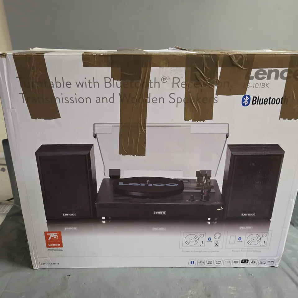 LENCO LS-10BK TURNTABLE WITH BLUETOOTH RECEPTION, TRANSMISSION AND WOODEN SPEAKERS