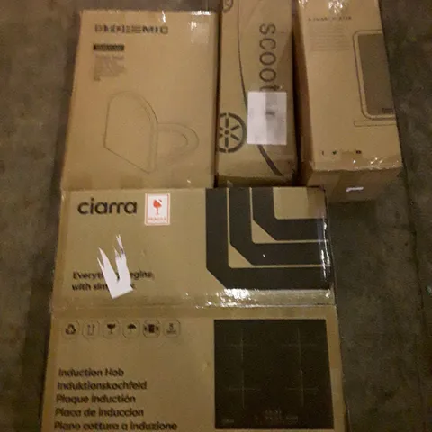 PALLET OF ASSORTED PRODUCTS INCLUDING TOILET SEAT, INDUCTION HOB, KIDS SCOOTER, SMART HEATER, FOOT SPA MASSAGER