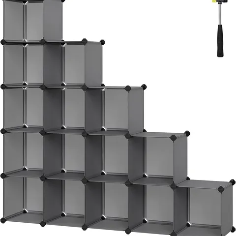 SONGMICS 16-CUBE STORAGE UNIT, SHELVING SYSTEM, STACKABLE CUBES, 31 X 123 X 123 CM, GREY