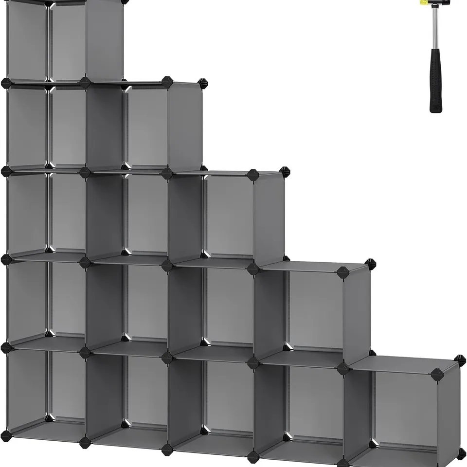 SONGMICS 16-CUBE STORAGE UNIT, SHELVING SYSTEM, STACKABLE CUBES, 31 X 123 X 123 CM, GREY 