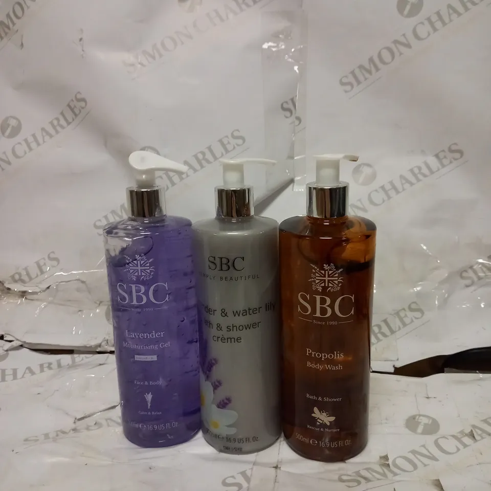 LOT OF 3 SBC CLEANING PRODUCTS TOO INCLUDE BODY WASH , BATH AND SHOWER CRERME AND MOISTURISING GEL 