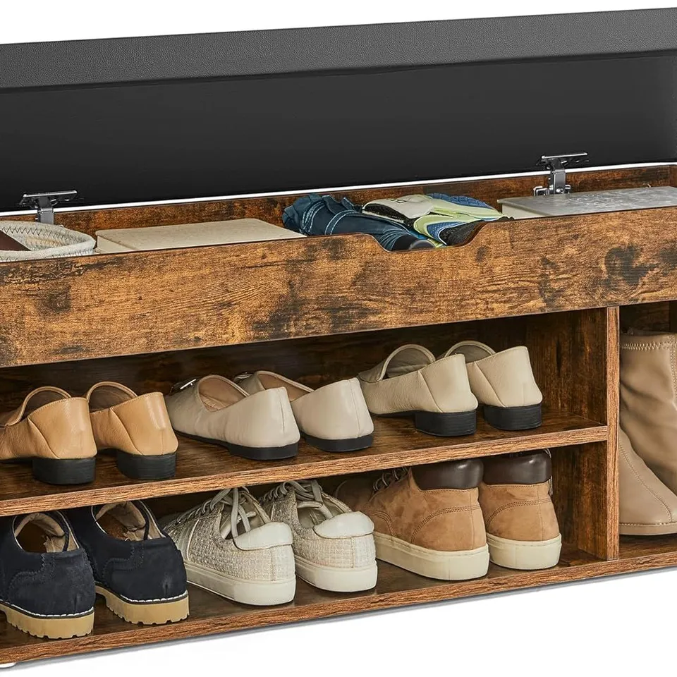 BOXED VASAGLE SHOE BENCH WITH CUSHION, STORAGE BENCH WITH PADDED SEAT