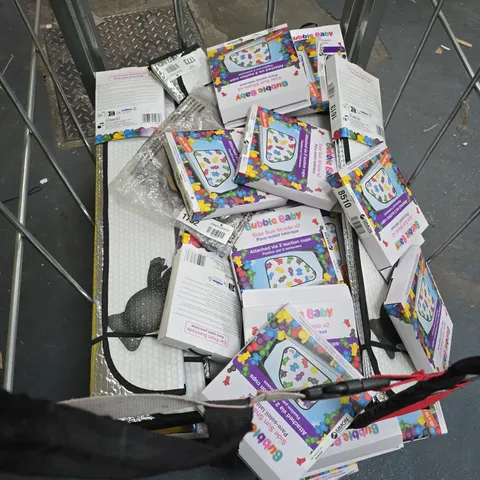 CAGE OF APPROXIMATELY 30 ASSORTED ITEMS INCLUDING BUBBLE BABY CAR SUNSHADE AND GLITTERY ANKLE PANT 