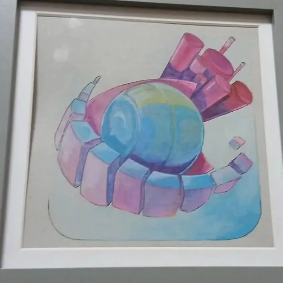 FRAMED ABSTRACT PAINTING WITH PASTEL SHAPES