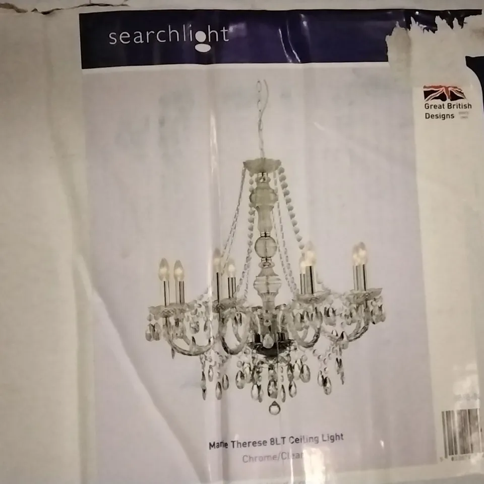 BOXED MARIE THERESA 8 LIGHT CANDLE STYLE CHANDELIER CHROME