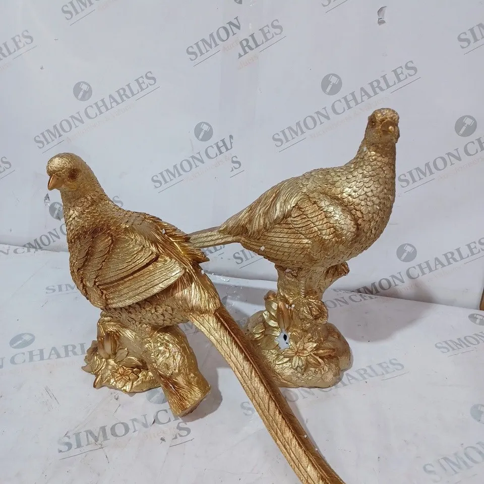 BOXED ALISON CORK SET OF 2 RESIN PEACOCKS - GOLD
