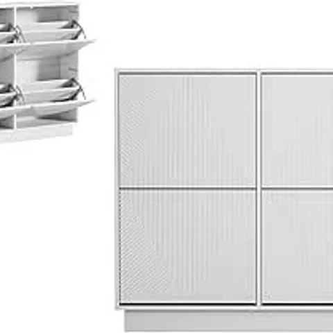 BOXED UEV SHOE CABINET WITH 4 HINGES, LINES DESIGN & ANTI-TIP FUNCTION 99×24×91CM, WHITE