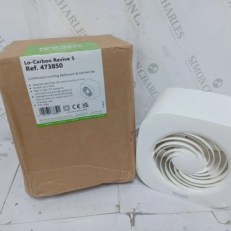BOXED VENT-AXIA LO-CARBON REVIVE 5 BATHROOM & KITCHEN FAN