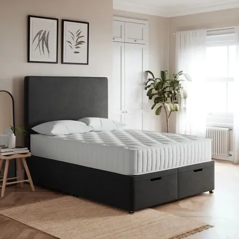 BAGGED LUXURY END OTTOMAN BED FRAME - DOUBLE, NATURAL TWEED (2 ITEMS)