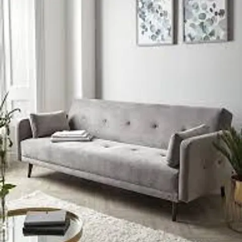 BOXED QUALITY DESIGNER CADIZ VELVET SOFA BED IN GREY (1 BOX)