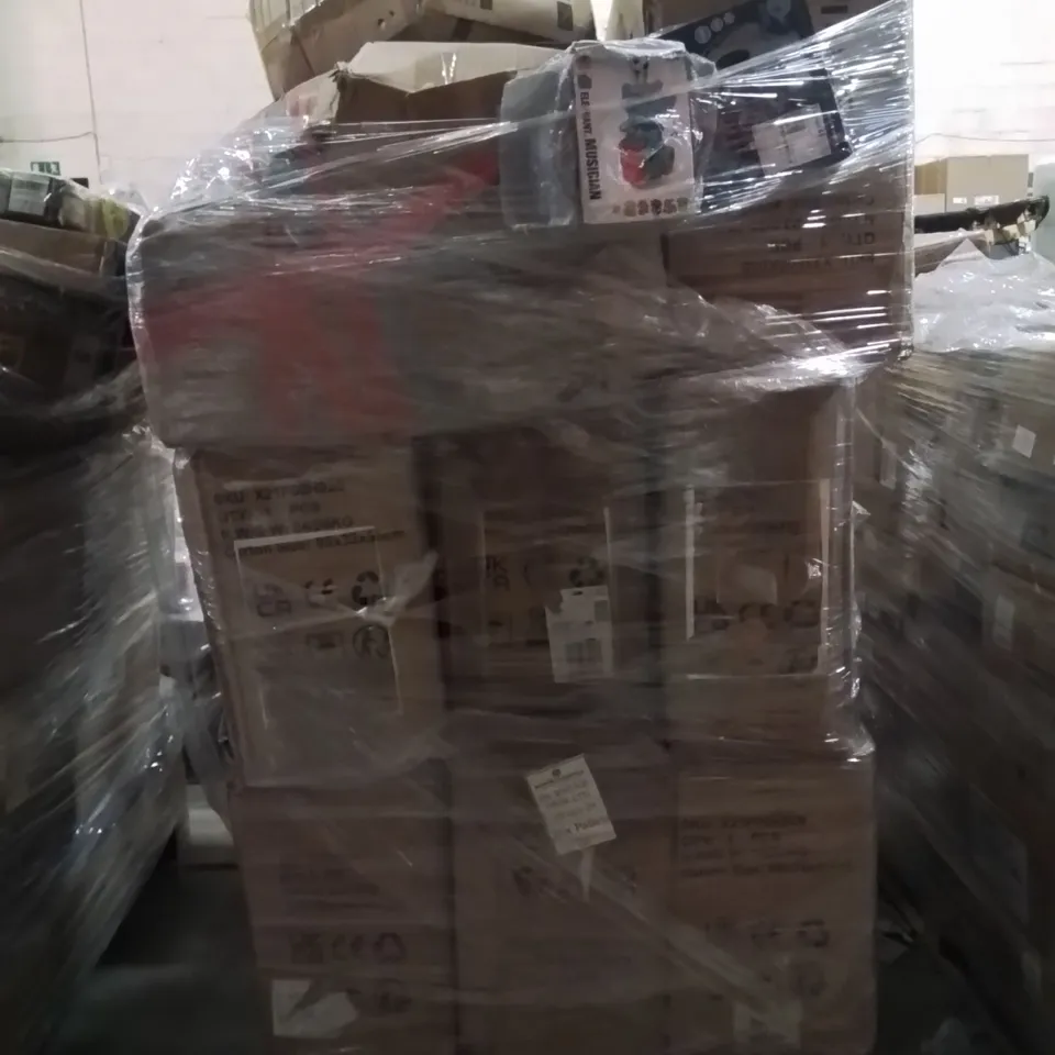 PALLET OF ASSORTED HOUSEHOLD GOODS AND PRODUCTS TO INCLUDE;DOG BED,MICROSCOPE,ELEPHANT MUSICIAN TOY