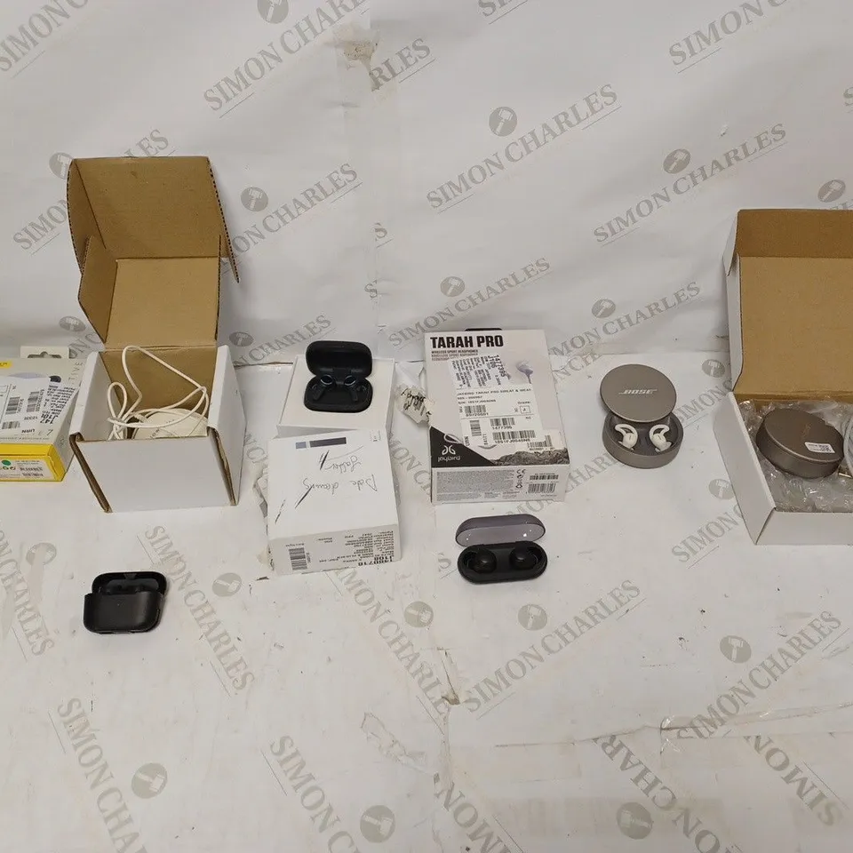 LOT OF APPROXIMATELY 8 BOXED AUDIO DEVICES TO INCLUDE JLAB GO AIR POP TRUE BLUETOOTH BUDS, PILLOW TALK EARBUDS, AND TARAH PRO EARPLUGS