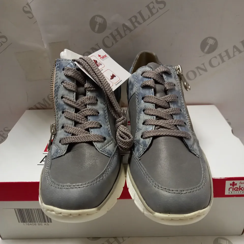 RIEKER METALLIC BLUE LACE UP TRAINERS - SIZE 5