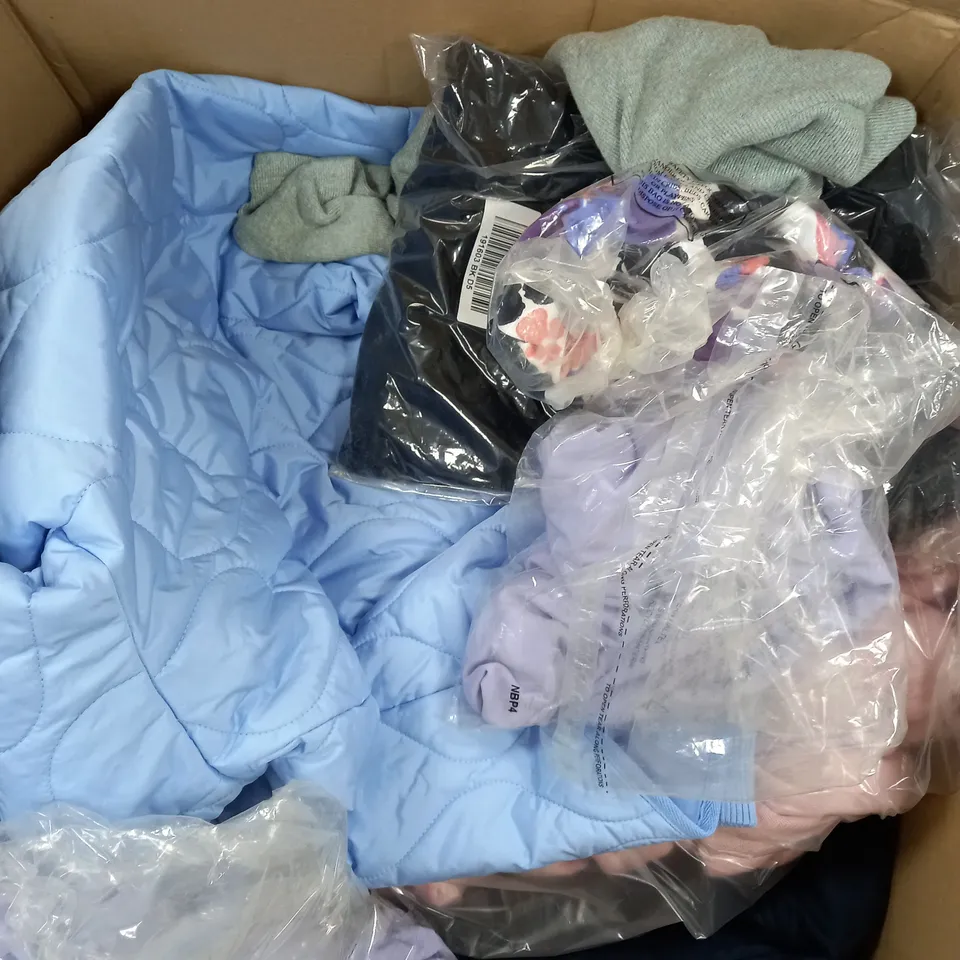 BOX OF APPROXIMATELY 40 ASSORTED CLOTHING PRODUCTS IN VARIOUS SIZES TO INCLUDE SKIRTS, JUMPERS, DRESSES ETC - COLLECTION ONLY