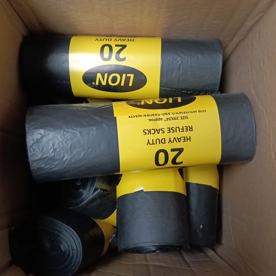 APPROXIMATELY 12 X LION HEAVY DUTY REFUSE SACKS - 20 SACKS PER ROLL 