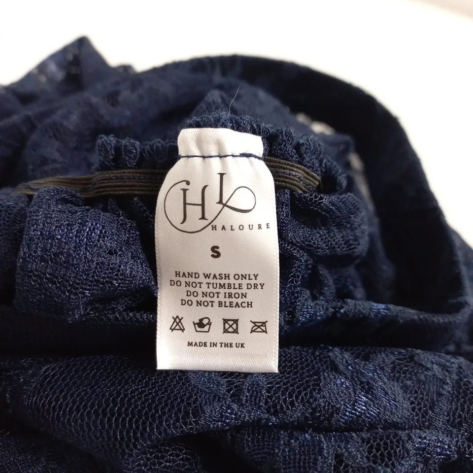 HALOURE NAVY LACE SKIRT - SIZE S, MADE IN THE UK