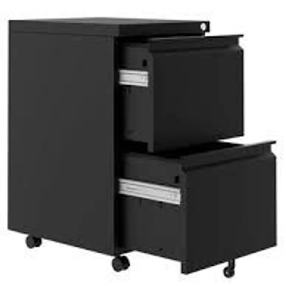 BOXED GARVEE METAL PRINTER STAND WITH FILE STORAGE CABINET ON WHEELS FOR HOME OFFICE, ADJUSTABLE SHELF, STEEL, BLACK