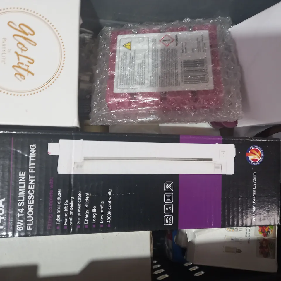 LOT OF APPROXIMATELY 10 ASSORTED HOUSEHOLD ITEMS TO INCLUDE EVEREADY 2 PIN WARM WHITE ENERGY LAMP, LUXURY FRAGRANCE PACK OF 12 TEALIGHTS, CADRIM LED PUCK LIGHTS, ETC