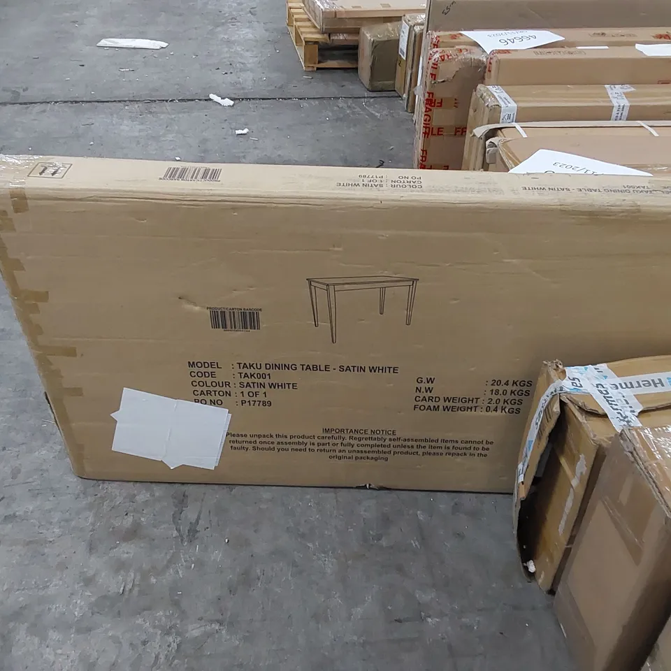 BOXED TAKU DINING TABLE - SATIN WHITE (1 BOX)