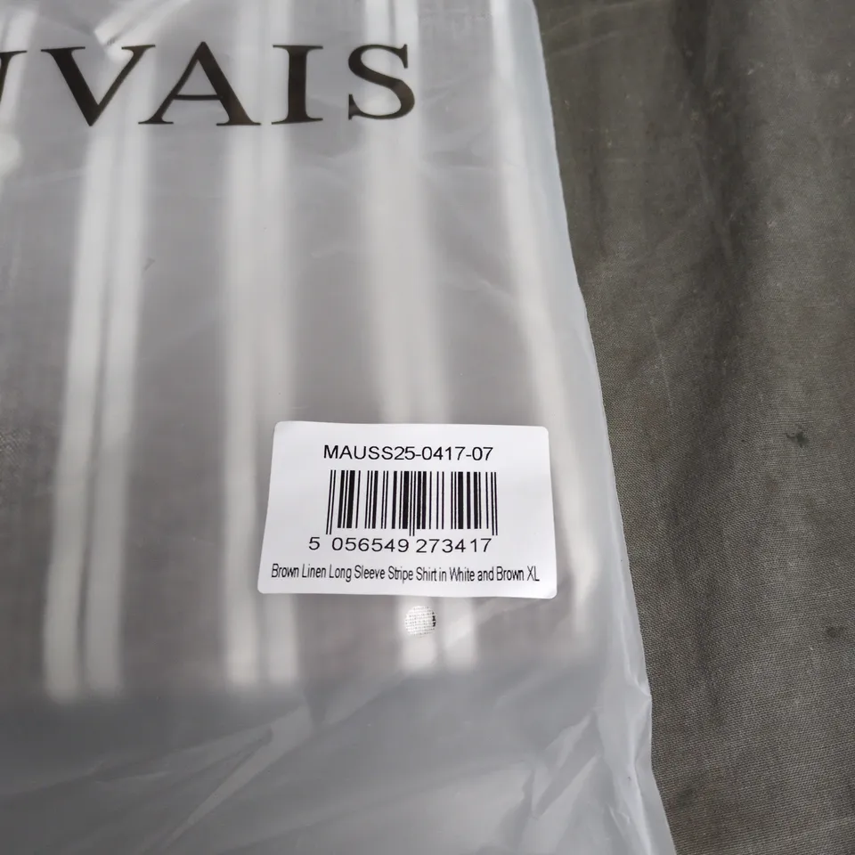 MAUVAIS BROWN LINEN LONG SLEEVE STRIPE SHIRT XL BROWN/WHITE