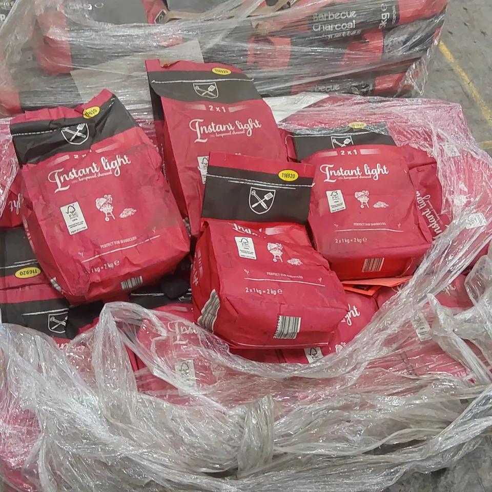 PALLET CONTAINING A LARGE QUANTITY OF CHARCOAL BRIQUETTE BAGS 