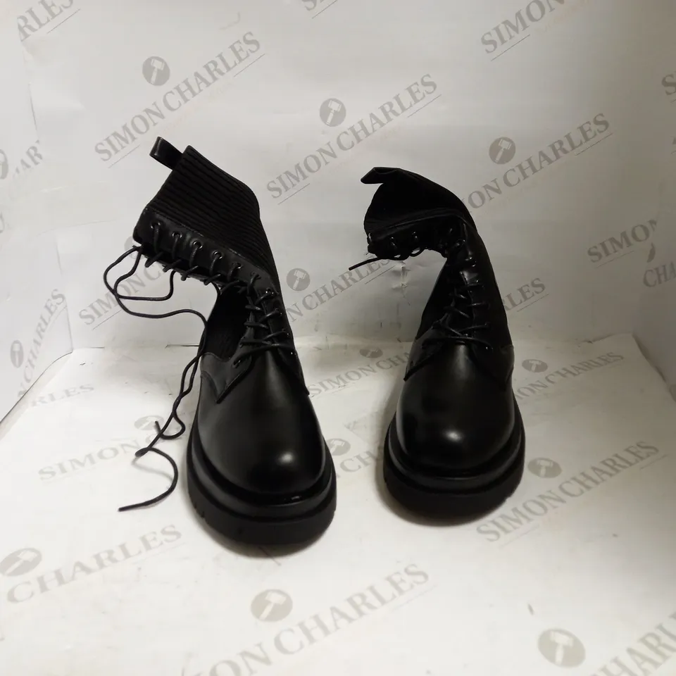 TRUFFLE COLLECTION BLACK LACE UP BOOTS - SIZE 6 