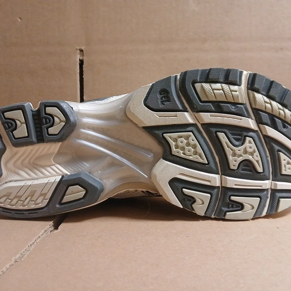 PAIR OF ASICS TRAINERS IN CREAM/SILVER/DEEP FOREST SIZE UK 8.5