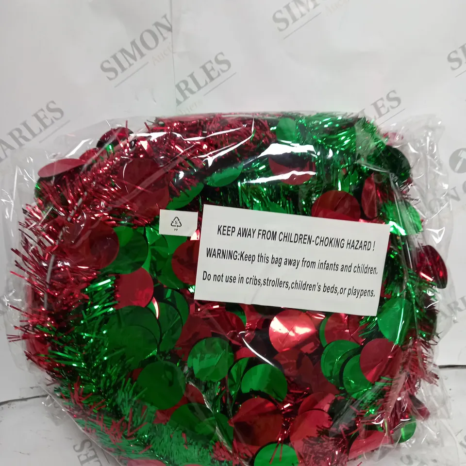 BOXED RED AND GREEN TINSEL TREE 
