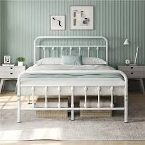 BOXED YAHEETECH METAL BED FRAME WITH VINTAGE HEADBOARD - WHITE // SIZE: DOUBLE (1 BOX)
