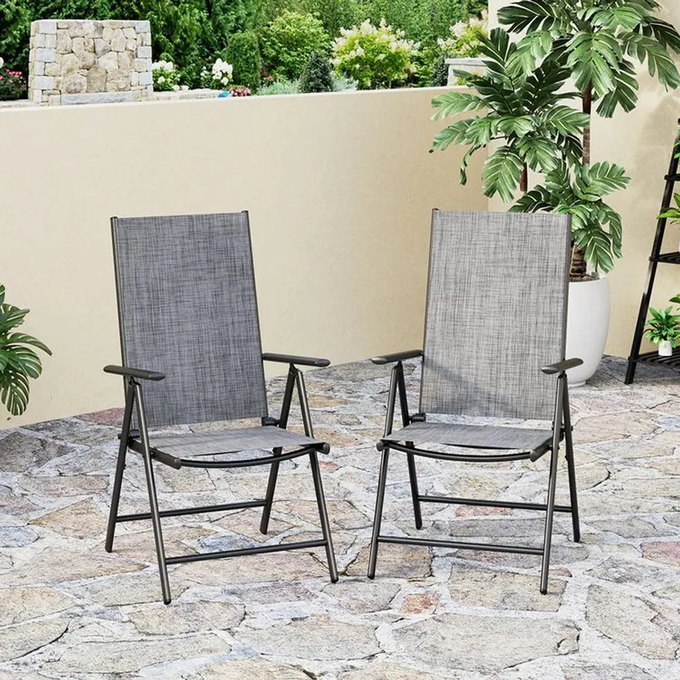 BOXED PHI VILLA FOLDING SLING DINING CHAIR ALUMINUM & STEEL FRAME, SET OF 2 - GREY
