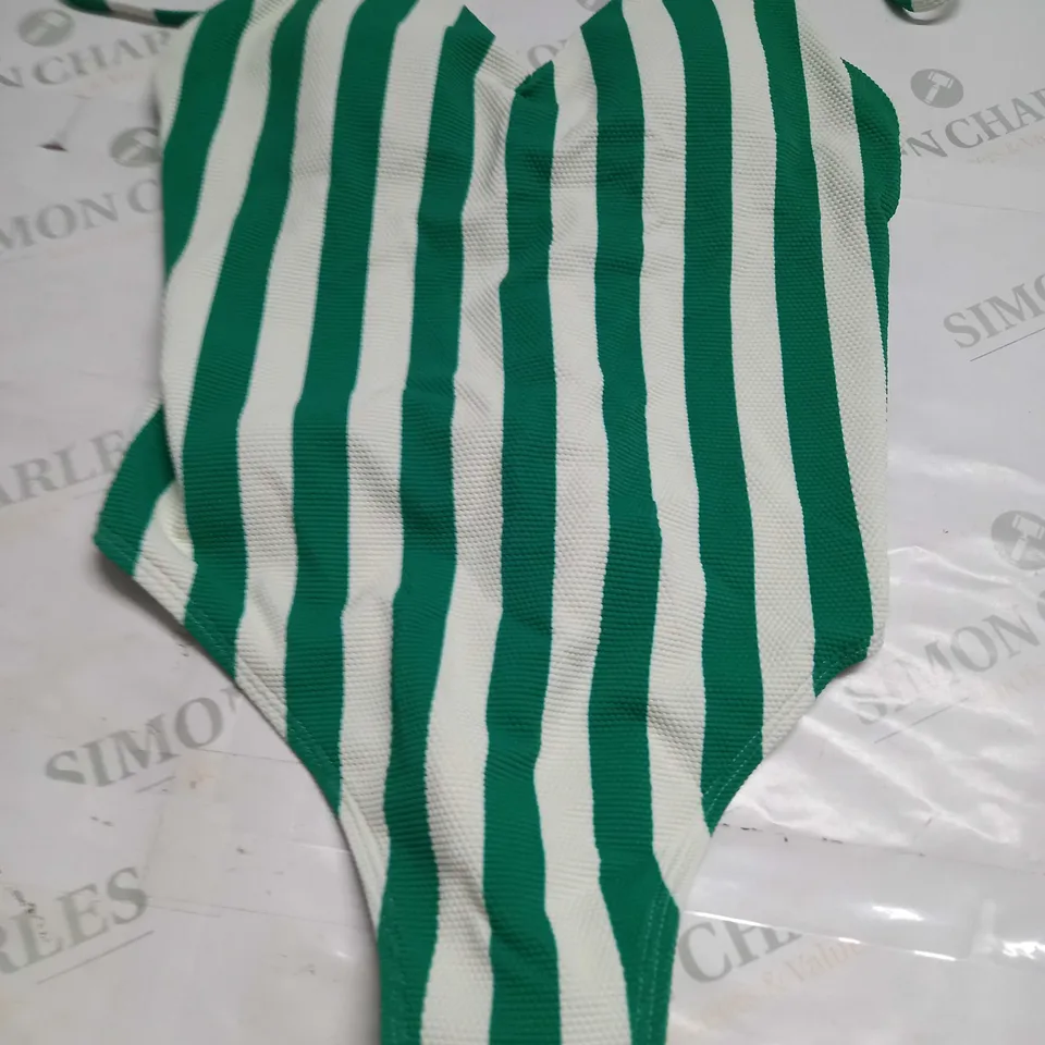 BODEN SKINNY STRAP STRIPE SWIMSUIT IN WHITE/GREEN - UK 12