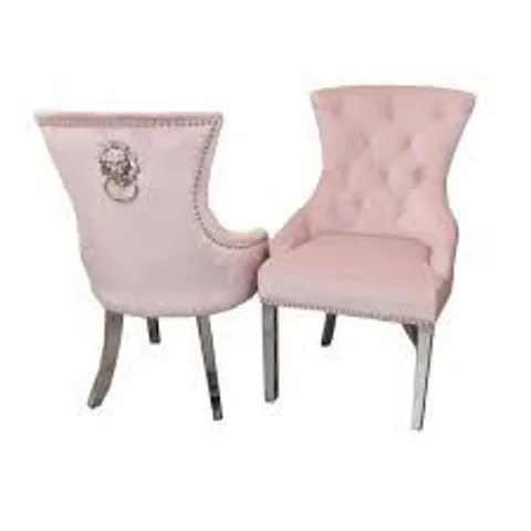 SET OF 2 HOMESDIRECT365 MEGAN PALE PINK DINING CHAIRS WITH LION KNOCKER