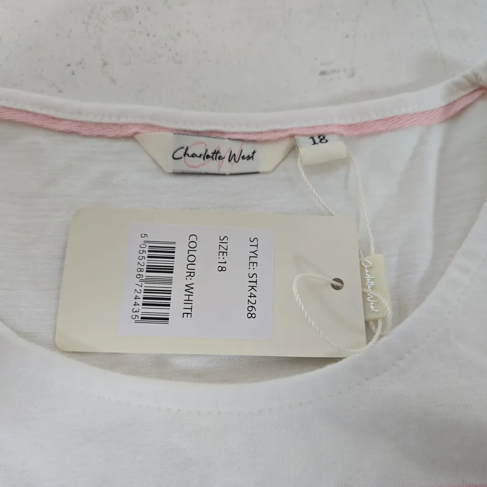 CHARLOTTE WEST STRIPED LONG-SLEEVE TOP, WHITE WITH MULTICOLOURED STRIPES, UK SIZE 18