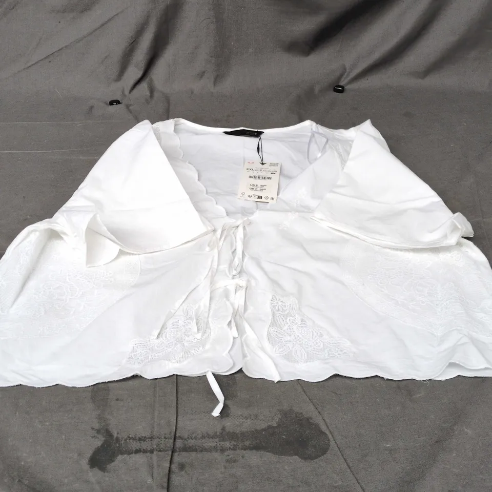 ZARA WHITE LACE-DETAIL BLOUSE, WOMEN'S, XXL
