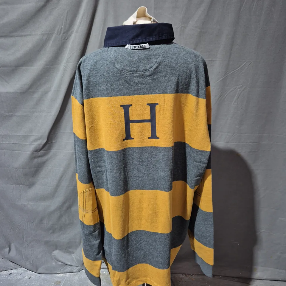 HACKETT HERITAGE CREST STRIPE SHIRT, NAVY COLLAR, MUSTARD & GREY, XXL