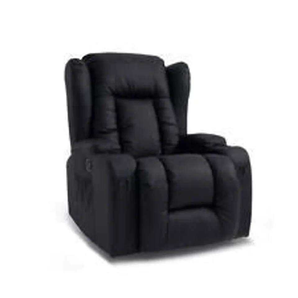 BOXED DESIGNER REGAL BLACK LEATHER MANUAL RECLINING EASY CHAIR  (2 BOXES)