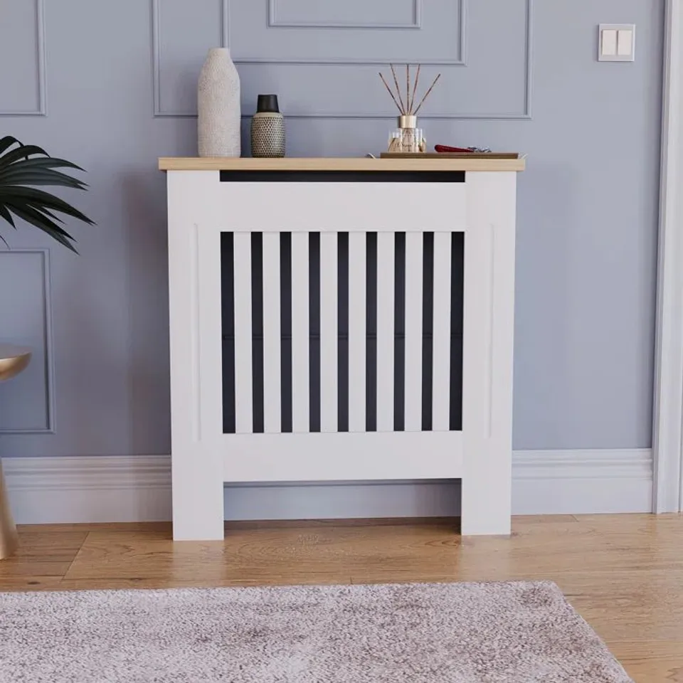 BOXED VIDA DESIGNS ARLINGTON SMALL RADIATOR COVER - WHITE & OAK