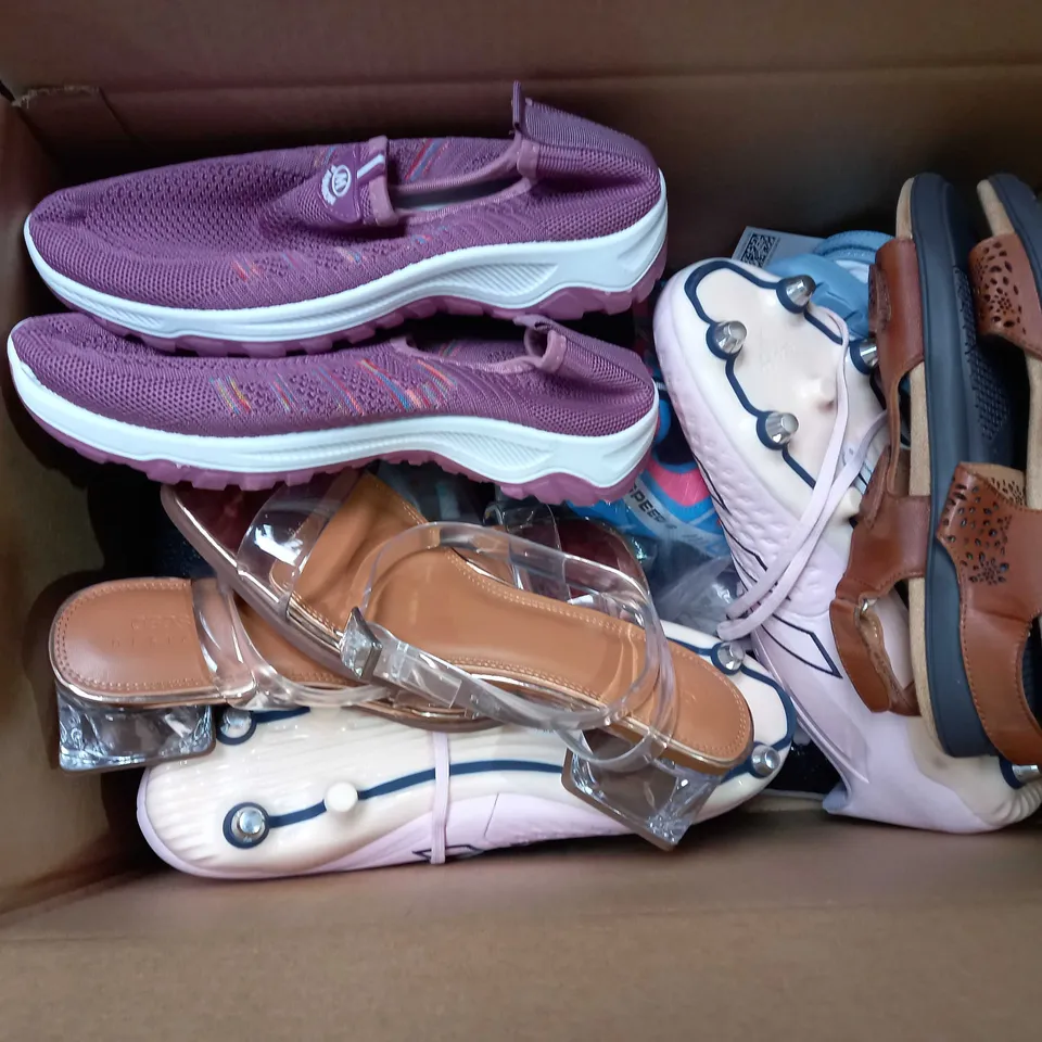 BOX OF APPROXIMATELY 10 ASSORTED PAIRS OF SHOES IN VARIOUS STYLES AND SIZES ,TO INCLUDE OSOS DESIGN, M FASHION, TATTERS, ETC