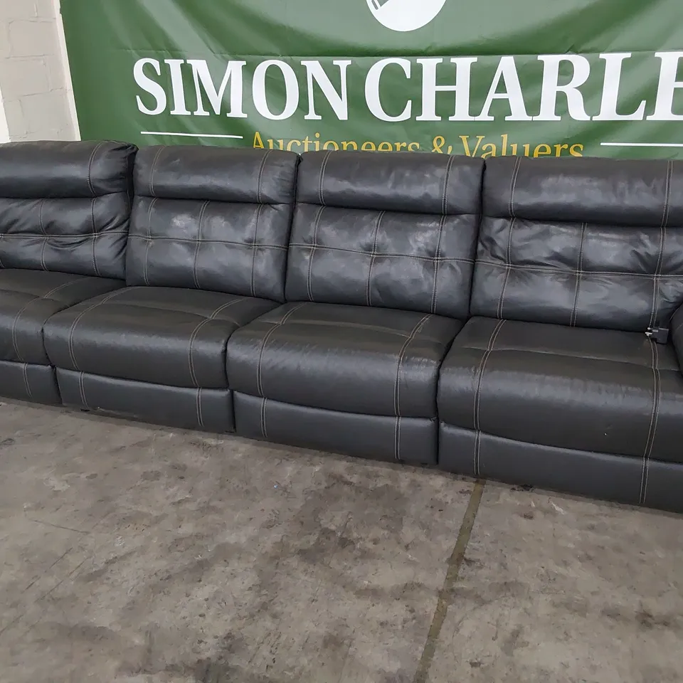 DESIGNER CORSICA POWER RECLINING SIX SEATER SOFA PETROL BLUE LEATHER WITH CONTRASTING STITCHING 