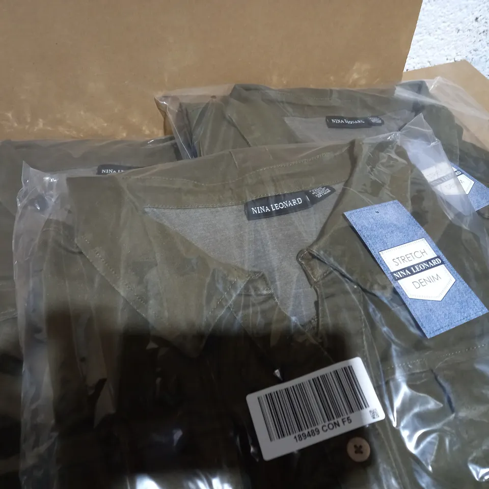 3 X BRAND NEW ELBOW SLEEVE BUTTON UP STRETCH DENIM DRESS BY NINA LEONARD DARK OLIVE 4XL