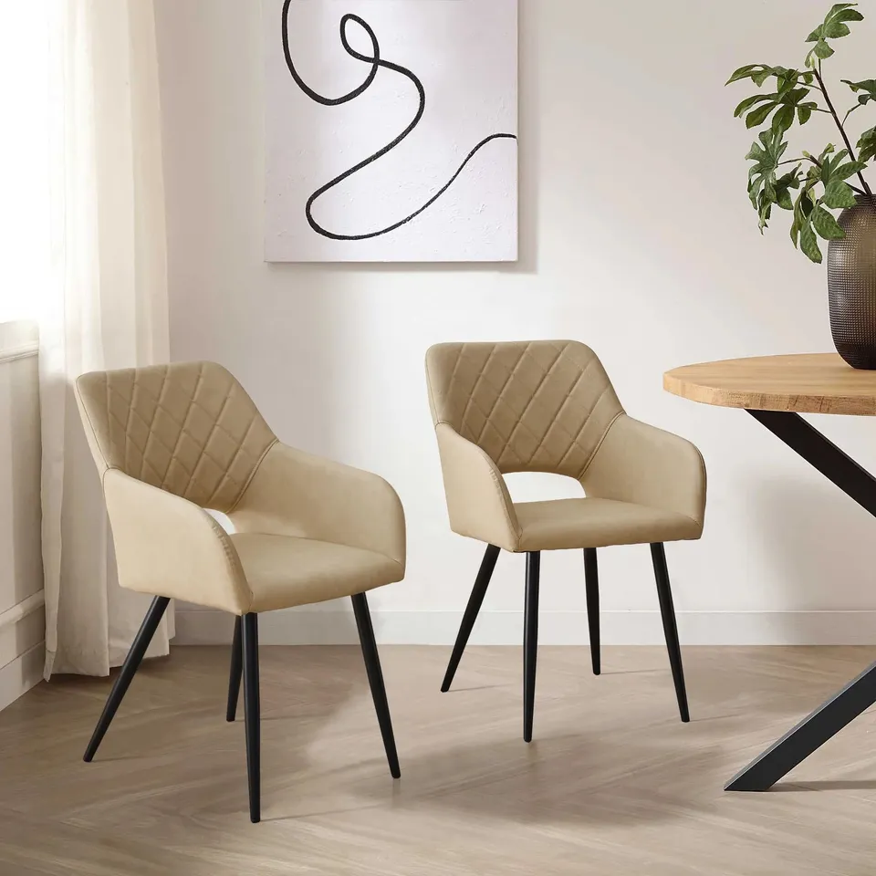 BOXED KIERAN SET OF TWO CREAM PU LEATHER DINING CHAIRS