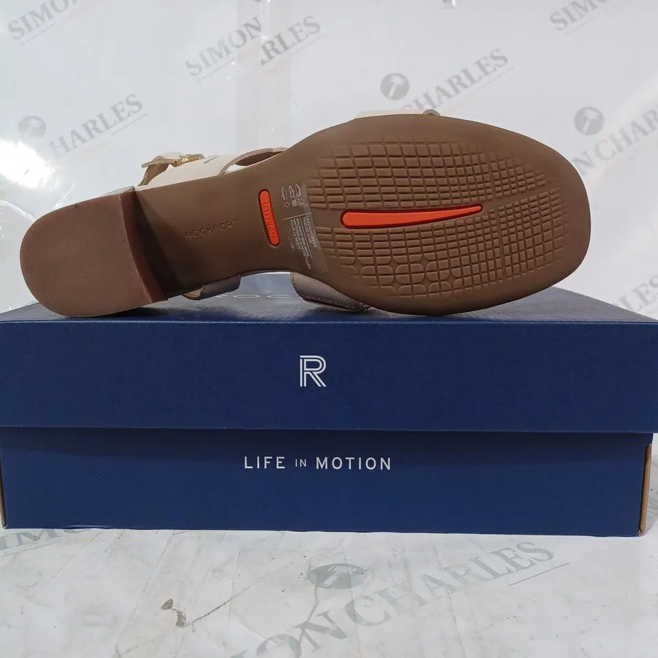 BOXED PAIR OF ROCKPORT ALAINA HEELED SANDALS IN CREAM UK SIZE 7