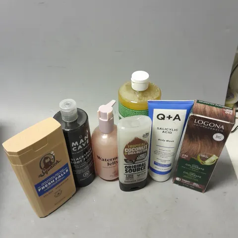 APPROXIMATELY 18 ASSORTED COSMETICS ITEMS TO Q+A SALICYLIC BODY WASH, TROPICAL COCNUT & SHEA BUTTER SHOWER GEL, LOGONA HERBAL HAIR COLOUR CREAM, ETC