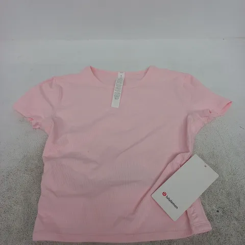 LULULEMON ALL IT TAKES KEYHOLE RIBBED SHORT SLEEVE TOP – PINK (M)
