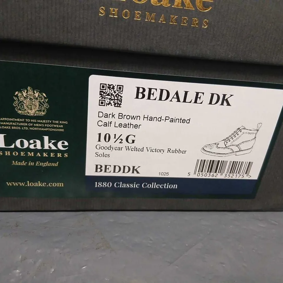 LOAKE BEDALE DK DARK BROWN HAND-PAINTED CALF LEATHER BOOTS – UK 10.5 (10 1/2 G)